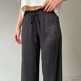 Yipinpay New Fashion Black Loose Pants Women Vintage Bandage High Waist Trousers Vintage treetwear Ice Silk Straight Pants Female