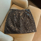 Yipinpay White Mini Buttock Wrapped Pink Sequin Skirt for Women Y2k Jupe Sexy Faldas Vintage Harajuku Sense Design Slim Spring