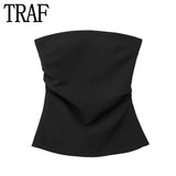 Yipinpay Blue Corset Top Women Off Shoulder Tube Tops For Women 2023 Ruched Backless Sexy Tops Woman Fashion Sleeveless Summer Top