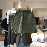 Yipinpay for Women Quilted Cotton Argyle Sexy Casual Elastic Waist Black Shorts Wide Leg High Pantalones Cortos De Mujer