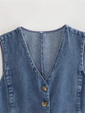 Yipinpay 2024 Women Blue Denim Waistcoat Sexy Sleeveless Single Breasted Female Summer Vest Top