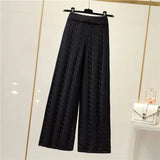 Yipinpay Knitted Wide Leg Pants Women High Waist Drop Loose Knitted Straight Leg Pants Casual Cropped Wide Leg Pants Female Tops