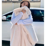 Yipinpay Plush High Neck Black Houndstooth Jacket Femme Faux Leather PU Loose Checkerboard Coat Winter Clothes Y2k Parkas