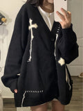 Yipinpay Y2k Grunge Sweater Cardigan Women Korean Streetwear Autumn Loose Black Goth Long Sleeve Top Button Knitted Sweater Coats