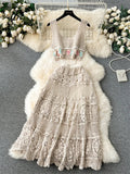 Yipinpay Bohemian Vintage Knit Suits Tank Tassels Crop Tops+Loose Hooked Hollow Out Skirt Fashion Women Summer Chic Beach Sets