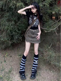 Yipinpay Vintage Distressed Patchwork Denim Mini Skirt Women Summer Grunge Y2k Sexy Low Rise A-line Jean Skirt Punk Streetwear