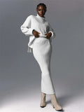 Yipinpay Knitted 2 Piece Outfit Set Casual Long Sleeve Sweater Top And Pencil Long Skirts Elegant Autumn Two Piece Sweater Sets