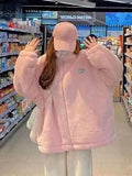 Yipinpay Fleece Fluffy Jacket Oversize Lazy Pink Designer Plush Jacket Streetwear Harajuku Zipper Solid Coat Korean Style Clothes