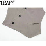 Yipinpay Asymmetric Sleeveless Vests For Women Cropped Summer Jacket Womens 2023 Double Breasted Sleeveless Blazer Woman Waistcoat