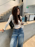 Yipinpay Slim Crop Tops Woman Casual Korean Style Pullover Pure Color 2023 Autumn Long Sleeve Knitted Short T-shirt Female Thin
