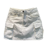Yipinpay New Korean Fashion Large Pocket A-line Denim Skirt Women Spicy Girls High Waist Anti Glare Half White Short Skirt