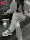 Yipinpay Silver Sequin Female Trousers High Waist Casual Luxury Party Outfit Trousers Fashion High Street Sparkle Straight Legg New