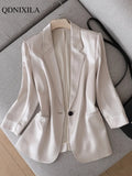 Yipinpay Summer New Japanese Fashion Shiny Acetate Satin Small Women's Blazers Jacket Elegant Designer Slim Saggy Silky Ladies Suit