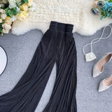 Yipinpay Trousers Women Baggy Pants New Wide Leg Ruffled Flare Pants Elastic Waist Pleated White Tulle Pants Thin Spring Wild