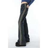 yipinpay Blue Jeans Women Stripe American Fashion Streetwear Bottoms Wide Leg Jean Female Baggy Trouser Straight Denim Pants
