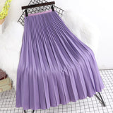 Yipinpay 2023 Spring Autunn Pleated Skirt Women Casual Fashion Elegant Solid Color High Waist Long Midi Skirts Ladies Chic Saia