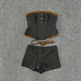 Yipinpay Girl Strapless Tube Top Summer Slim Bra Sexy Top High Waisted Shorts Set Summer New Fashion Two Piece Set Women Outfits