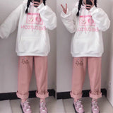 Yipinpay Corduroy Wide Leg Pants Women Overalls Japanese New Soft Girl Cute Rabbit Print Student High Waist Loose Trouser Female