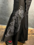 Yipinpay Gothic Mermaid Skirt Long Women Vintage Chinese Dragon Print High Waist Lace Up Slim Goth Black Maxi Skirt Streetwear