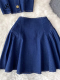 Yipinpay Summer Fashion Denim Two Pieces Suits Strapless Sexy Top+ Short A Line Skirt Streetwear Hotsweet Vintage Beach Sets
