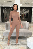Yipinpay Women Bodysuit Jumpsuit Two-Piece Set Fitness Solid Color Tight Thermal Turtleneck Jumpsuit Top And Skinny Pant Two Piece Suit