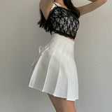 Yipinpay Kawaii Sexy Pleated Skirt Women Cute Lace-up A-line Mini Skirt High-waisted Harajuku Summer Korean Style School Uniforms