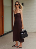 Yipinpay Strapless Knit Maxi Dresses For Women Summer Beach Party Bodycon Dress Off-Shoulder Twist Knitting Evening Backless Dress