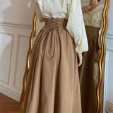 Yipinpay Brown Vintage Maxi Skirt Women Harajuku Pocket Lace Up Long Skirts Summer Fall Clothes Korean Fashion Y2k Korean Style