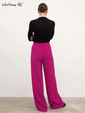 Yipinpay Rose Pink Elegant Pleated Pant Women Spring 2023 High Waisted Wide Legs Pants Casual Ladies Office Floor-Length Pant