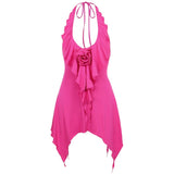 Yipinpay Halter Neck Sleeveless Mini Dress Women Sexy Backless Flower Matching Party Short Dresses Holiday Summer