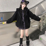 Yipinpay New Cute Soft Girl Cat Ears Hoodies Sweatshirt Women Thicken Loose Mid Length Top Embroidery Hooded Lamb like Coat Women