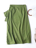 Yipinpay 2024 New Women Green Linen Cotton Wrap Midi Skirt Vintage Ladies High Waist Summer Faldas Mujer