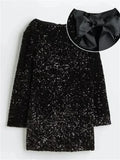 Yipinpay Tee Bow Backless Sequin Mini Dress Female Glitter Long Sleeve High Street Elegant Party Looks Dress Fashion Short Dress