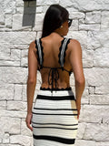 Yipinpay Knitwear 2 Piece-Set Striped Maxi Skirt Female Bustier Bandage And High Waist Long Skirt Sets Fashion Summer Women Outfits