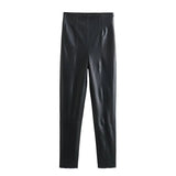 Yipinpay Women Elastic High Waist Faux Leather Leggings Seamless Hem Female Pants Pencil Trousers