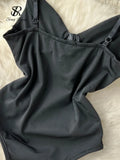 Yipinpay Sexy PU Leather Camis Bodysuits Women French Style V Neck Straps Sheath Rompers 2024 Summer Solid Fashion Jumpsutis