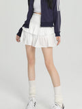 Yipinpay Ruffle White Mini Skirt Women Summer Korean Fashion High Waist Elastic Patchwork Kawaii Layer Short Skirt Cute Skort