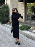 Yipinpay Knitted 2 Piece Outfit Set Casual Long Sleeve Sweater Top And Pencil Long Skirts Elegant Autumn Two Piece Sweater Sets