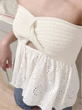 Yipinpay White Tube Top Knit Twist Crop Top Women Elegant Lace Mesh Strapless Corset Top Korean Sexy Streetwear Cute Chiffon Blouse