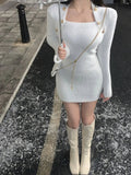 Yipinpay Winter Blue Sexy Slim Bodycon Dress Woman Korean Fashion Elegant Knitted Dress Short Party Y2k Mini Dress Office Lady Chic