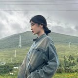 Yipinpay Outerwear Washed Denim Jacket Retro Blue For Women High Quality Autumn Winter Female Harajuku Zipper Jeans Coat Fashion