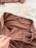 Yipinpay Split Sexy Fashion Two Pieces Suits Summer Mini Camis+Elastic Drawstring Slim Midi Long Skirt Sets Women Solid Suits