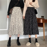 Yipinpay Floral Print A-line Pleated Long Skirts Summer Women 2024 Korean Skirt Streetwear Drawstring Elastic Waist Midi Skirt