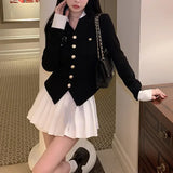 Yipinpay Girl Sweater Jacket Women's Autumn All-match Slim College Style Suit Old Money Style Short Blouse Skirt Two-piece Suit