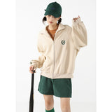 yipinpay Women Apricot Stripe Outwear Sweatshirt Embroidery Fashion Hip Hop Leisure Loose Winter New Cardigan Long Sleeves Coat Tops