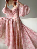 Yipinpay Floral Dress Summer Woman Long Sleeve Chiffon Casual Midi Dress Even Party Elegant Flormal Dress Beach Style 2024 Summer