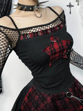 Yipinpay Y2k E-girl Vintage Camis Women Mall Gothic Cyber Punk Emo Alt Grunge Hotsweet Plaid Pentagram Patchwork Crop Tank Tops