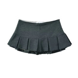 Yipinpay Summer 2024 Y2K Gray Side Zipper Pleated Mini Skrit Women Sexy Low Waist Short Skater Skirts