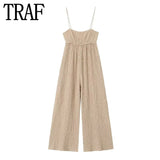 Yipinpay Textured Long Jumpsuits Woman 2023 Summer Wide Leg Jumpsuit For Women Backless Baggy Jumpsuit Woman Sexy Women's Overalls