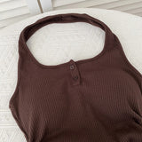 yipinpay Women's Wear Dress Y2K A-line Skirt Sexy Backless Spicy Girl Solid ColorShort Skirt Hanging Neck Sleeveless Wrinkle Dress Summ